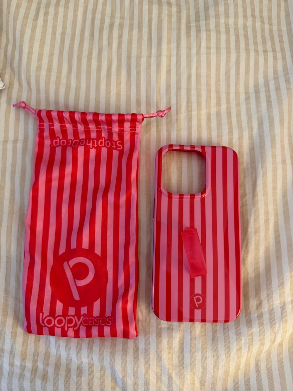 iPhone 15 pro Loopy Case Red & pink Stripe iPhone Case with Loopy